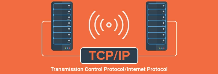 Fundo laranja, dois servidores se comunicando e o nome TCP/IP ao centro — Fonte: USB over Network. 